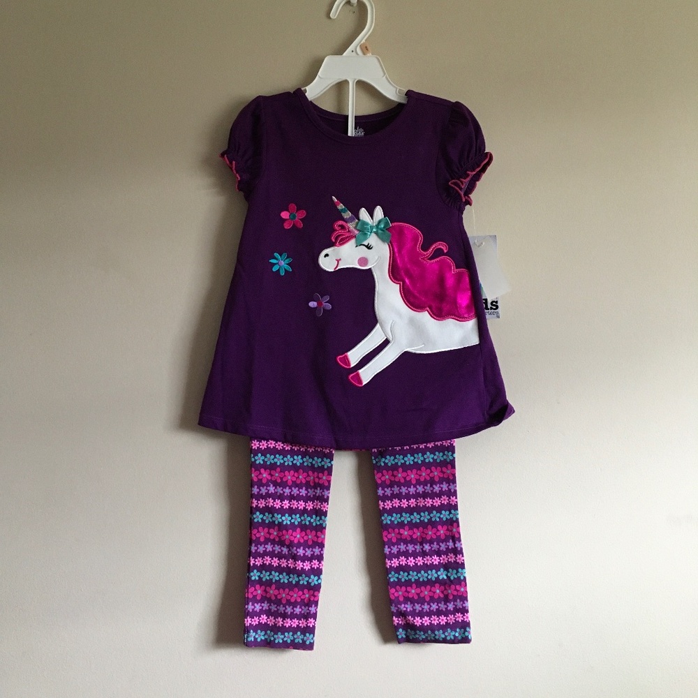 Kids Headquarters 2 Pc. Unicorn tunic&leggings set, Little Girl size 5.
